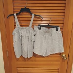 NWT Girls Large 12-14 White & Blue Striped Short & Top Set